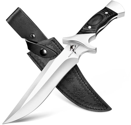 Purple Dragon Outdoor Messer Survival - mit Scheide, Feststehende Klinge aus einem Stück 440C Stahl, Full Tang Tanto Messer mit Holzgriff für Camping, Geschenke für Männer, Schwarz
