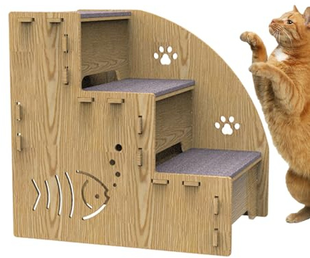 Hundetreppe für Bett – Haustierrampe für Couch | 3-stufige Holz-Treppe für Hunde, Katzentreppe | Indoor rutschfeste Haustierrampe für kleine Hunde & Katzen, stabile Haustier-Trittleiter für Sofa, Bett