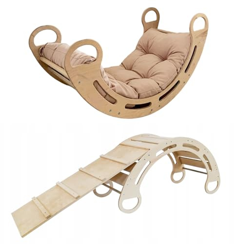Slevobox Klettergerüst Indoor für Kinder 85x41x39cm - Kletterbogen mit Kissen - Kletterdreieck mit Rutsche - Montessori Kletterbogen aus Holz - Kinder Kletterspielzeug für Kinderzimmer