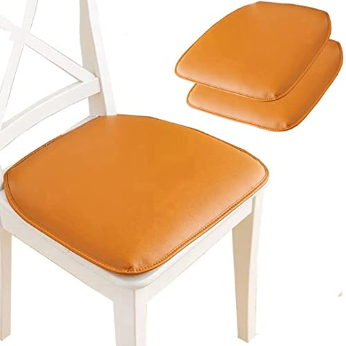 Stuhlkissen aus Leder mit Bändern – hufeisenförmiges rutschfestes Küchenstuhlkissen und Sitzkissen für das Esszimmer 43 x 40 cm 1/2/4 Packungen (Orange 2 Packungen)