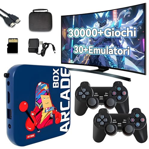Console per videogiochi retrò,oltre 30.000 giochi classici,oltre 30 emulatori,4K HD sistema Emuelec 4.3,processore Aigame S905X, console emulatore plug and play con doppio controller wireless (64G)