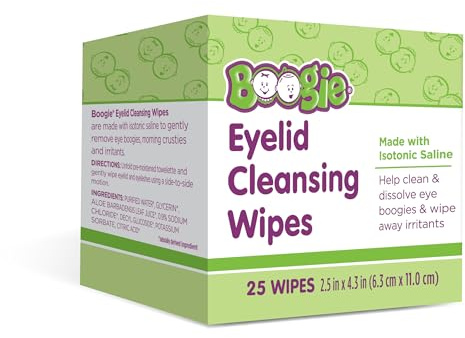 Boogie Eyelid Cleansing Wipes for Baby, Kids & Adults, Made with Isotonic Saline, Individually Wrapped, 25 Ct