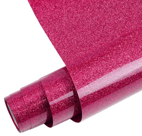 FORBELL Glitter plotterfolie textil, 30,5 cm x 1,5 m överföringsfolie textil för gör-det-själv-t-shirts, kläder och textilier (glitter körsbärröd)