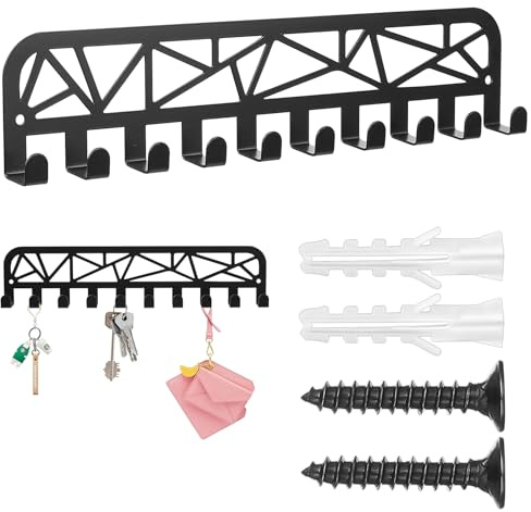 Schlüsselbrett Schwarz, Schlüsselhalter mit 10 Schlüsselhaken für die Wand, Metall Schlüsselboard, Schlüsselregal, Schlüsselaufhänger Organizer für Flur Wohnzimmer Schlafzimmer Schlüsselaufbewahrung
