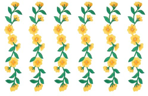 sourcing map Parches largos de ciruela para planchar, apliques bordados de flores de 9.4 pulgadas de largo, apliques florales con hojas para vestidos, chaquetas, jeans, bolsos, 6 piezas, amarillo