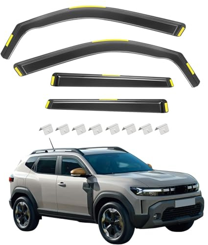 ISINEVER Windabweiser Regenabweiser kompatibel mit Dacia Duster 3 2023-2025, Selbstklebend Tape-On Autofenster Regenschutz Regenabweiser Deflektoren, 4-TLG Set, Rauchgrau, Vorne, Aerodynamisch
