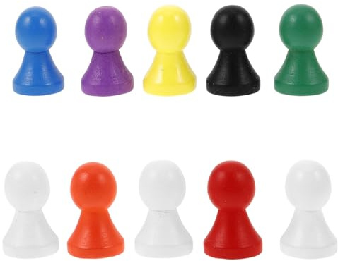 HOODANCOS 10Pcs Wooden Game Pieces for Board Games Small Colored Wood Chess Figures Set in Blue Black White Red Purple Yellow Green Orange Replacement Chess Accessories
