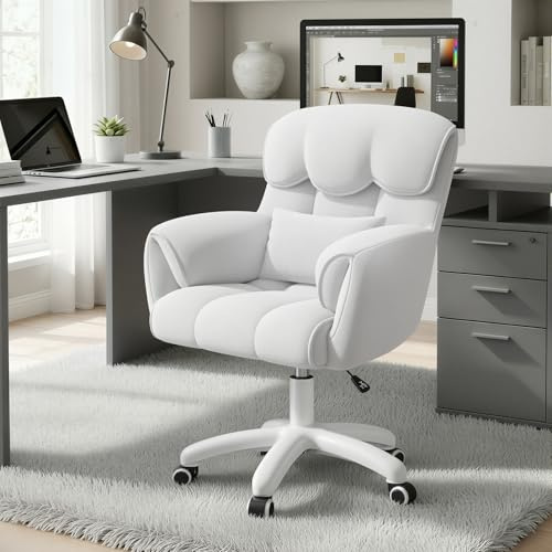 Aivermeil Homeoffice Stuhl, 360° drehbar Höhenverstellbar Bürostuhl ergonomisch, Schminkstuhl Drehstuhl，für Arbeitszimmer Schlafzimmer, Weiß
