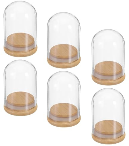 BESPORTBLE Lot de 6 Cloches en Verre Dôme 7x5 Cm avec Socle en Bois pour Présentation de Fleurs Stabilisées et Figurines Miniatures, Vitrine Décorative pour Loisirs Créatifs et Décoration