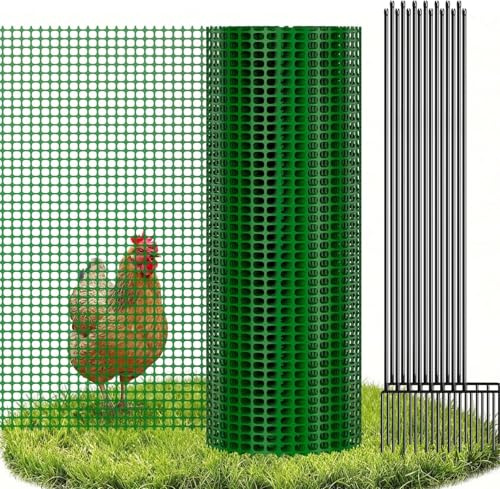 ZIKEBTUY Hühnerzaun 25m L x 100cm H mit 15 Pfählen - Mobiler Begrenzungszaun | Geflügelnetz Engmaschig, Stabil & Langlebig - Weidezaun, Kleintiere, Geflügelzaun, Hundezaun