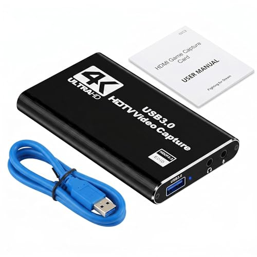 Tarjeta de Captura HDMI, Capturadora de Video USB 3.0, Captura de Videojuegos 1080P 60FPS con Salida HDMI y Entrada de Micrófono, para Streaming y Grabación Compatible con Xbox Cámara OBS Windows