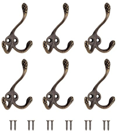 Gansdnek 6 Pcs Kleiderhaken Garderobenhaken Vintage für Kleider, Dreifach Wandhaken Antik Kleiderhaken Vintage Metall Stabil Robust, Wandhaken Garderobe für Kleidung Handtuch Schlüssel