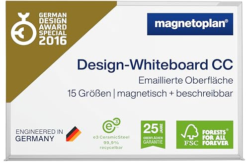 magnetoplan Design-Whiteboard CC | Magnettafel mit stabiler, emaillierter Oberfläche | Memoboard für Büro- und Konferenzräume, Homeoffice | Bürobedarf, Vision Board + Schule Zubehör | BxH 600x450mm