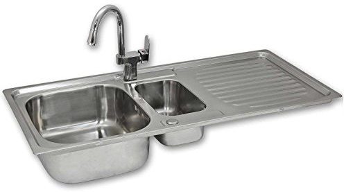 Fregadero de Cocina 1 Seno+Escurridor Sobre Encimera en Acero Inoxidable 105x50cm con Grifo Confetti+Kit para Drenaje y Fontanería GRATIS Lavaplatos Pila Cocina 1 Seno+ Escurridor para Lavar Platos
