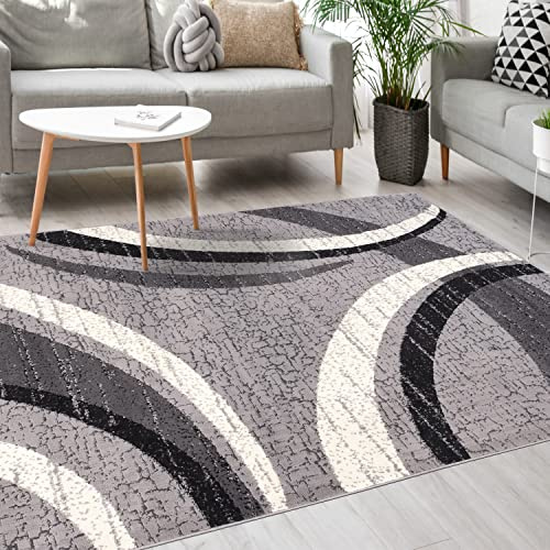 Carpeto Modern Teppich dunkelgrau 300 x 400 cm Wellen Muster Kurzflor Monaco Kollektion