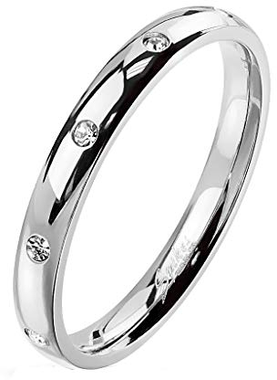 Paula & Fritz® Damen-Ring glänzend 3mm Zirkonia Silber Gelb-Gold Rosé-Gold Bunt Freundschafts-Ring Partner-Ring Edelstahl 316L R-M6822S_90