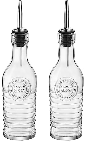 BORMIOLI ROCCO Officina 1825 - Bottiglie in vetro per olio d'oliva/aceto - Beccuccio in acciaio inossidabile - 268 ml - Set di 2