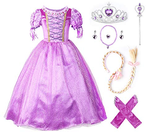 JerrisApparel Princesse Raiponce Costume Robe de fête Robe de Fille (110cm, Violet avec Accessoires)