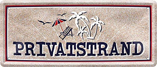 WOGEKA ART Retro Blechschild - Privatstrand - witziger Spruch als Geschenk-Idee zum Geburtstag Weihnachten zur Dekoration 28x12 cm Vintage-Design aus Metall 1295