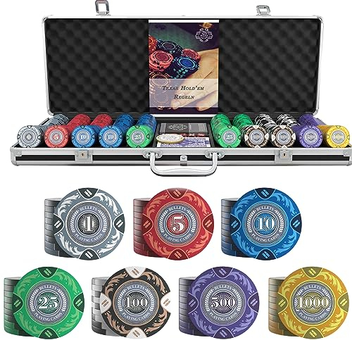 Bullets Playing Cards, Designer Pokerkoffer Tony Deluxe Pokerset mit 500 Clay Pokerchips