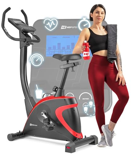 Hop-Sport Heimtrainer Fahrrad Host - Ergometer mit App-Steuerung, 12 Trainingsprogrammen & 16 computergesteuerten Widerstandsstufen, Pulsmessung - leises Fitnessbike mit Flaschenhalter für Zuhause