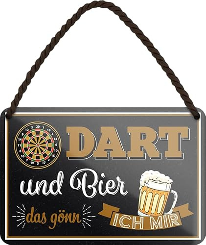 Blechschilder mit Darts-Sprüchen, Vintage Look, Deko fürs Dartzimmer, Bar & Hobbyraum: (Dart und Bier das gönn ich Mir 18x12cm)