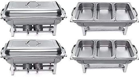 9L Chafing Dish Buffet Set, Stainless Steel Chafer Food Warmer Complete Set with Water Pan, Food Pan, Fuel Holder and Lid(Full Size with 1/3rd Inserts),4PCS