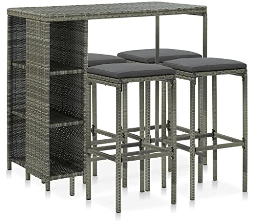 vidaXL 5-TLG. Gartenbar-Set mit Kissen Poly Rattan Grau
