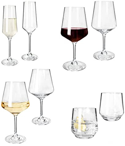 Moritz 8 stycken Milano campingglas i set, vitt vin, rödvin, vatten och champagneglas, okrossbara, reptåliga