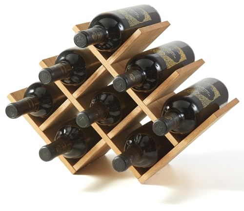 KIRIGEN Portabottiglie in legno da 8 bottiglie, espositore per vini in legno a 3 livelli, portabottiglie e portabicchieri da banco, portabottiglie e portabicchieri per armadio colore naturale