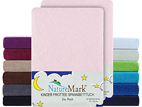 NatureMark Juego de 2 sábanas bajeras Ajustables Infantiles de Rizo Suave, para Cuna y Cuna, 70 x 140 cm, Color Rosa