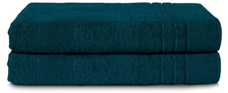 Komfortec Lot de 2 Serviettes de Sauna & Serviette Table de Massage, 100% Coton,470 g/m², Doux Et Absorbant, Séchage Rapide, Taille 70x200 cm, Petrole, (2er-70x200-petrol)