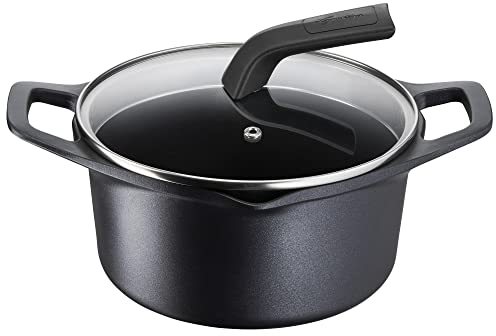 Lagostina Aroma Casseruola Fonda 2 Maniglie con Coperchio, Pentola in Alluminio Pressofuso Ø20cm, Pentola Induzione, Gas e Forno con Cottura Thermo-Signal, Rivestimento Titanium, Coperchio in Vetro
