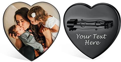 Custom4U Memorial Foto Brosche Damen Personalisierte Herz Broschen & Anstecknadeln für Damen mit Gravur Edelstahl Clips für kleidung Memorial Brautstrauß Anstecknadel Hochzeit