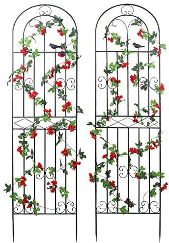 Macteyia 2 Pack 70.8 H x 19.7 W Metal Garden Trellis with Black Coating, Wire Lattice Grid Panel for Climbing Plants Outdoor Roses Vine Cucumbers Vegetables Flower Support