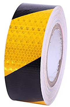 Ksvaye 25m x 5cm Reflektierendes Klebeband Schwarz Gelb Warnband Selbstklebend Reflektorband Warnklebeband Wasserdicht Reflexionsband für Warnmarkierung Sicherheit