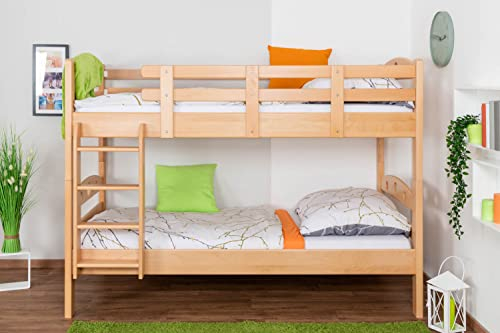 Etagenbett für Erwachsene Easy Premium Line K19, Kopf- und Fußteil mit Löchern, Buche Vollholz massiv Natur - 90 x 200 cm (B x L), teilbar