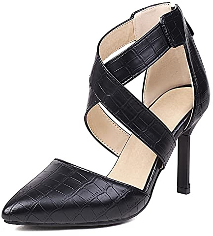 Lizoleor Spartiates Femme Talons Aiguilles Pointu À Bride En T Sandales De Mariée Fête Robe Elegantes Vintage Chaussures Noir Taille 38 EU/39CN