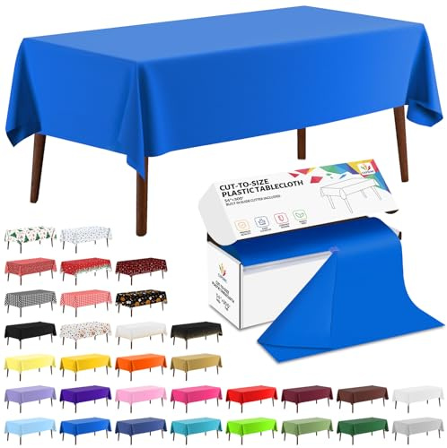 CXPSINC 54 Inch X 300 Feet Plastic Table Cover Roll Disposable Tablecloth with Slide Cutter for All Type/Shape Tables | Party, Banquet, Birthdays, Weddings(Blue, 300 Feet)