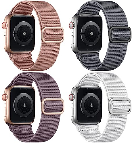 Oielai 4 stycken armband kompatibla med Apple Watch-armband 41 mm, 38 mm, 40 mm, elastiskt flätat nylonband för Apple Watch SE/iWatch Series 9 8 7 6 5 4 3 2 1