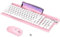 Tastatur Maus Set Kabellos 2.4G,RaceGT Schreibmaschine Runde Tasten Rosa, Handy und Tablet Halterung, Volume Knob, Nummernblock, Batteriebetrieben und Energiesparend, QWERTZ Deutsch Layout