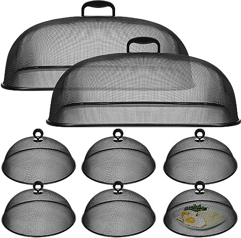 Hicarer 8-teiliges Metallgitter-Abdeckgitter für den Außenbereich, Set mit 2 extra großen 47 cm Netz-Lebensmittelzelten für den Außenbereich, 6 Stück 27,9 cm große Kuppel,