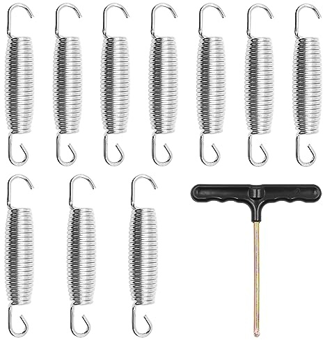 ZONADAH Packung mit 10 Stück 12 cm Federn mit gratis T-Haken für Trampolin, Doppelhaken, strapazierfähig, rostbeständig, Trampolinteile aus verzinktem Stahl, einfache Installation, Ersatz
