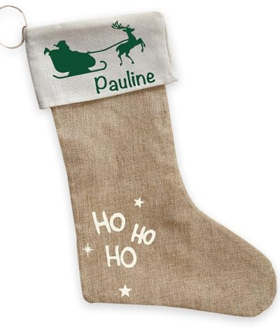 Nikolausstrumpf | Weihnachtsstrumpf | Personalisiert mit Name Motiv: Schlitten -| Jute Nikolaussocke einfach Befüllen und Aufhängen Beutel mit Namen zum Nikolaus
