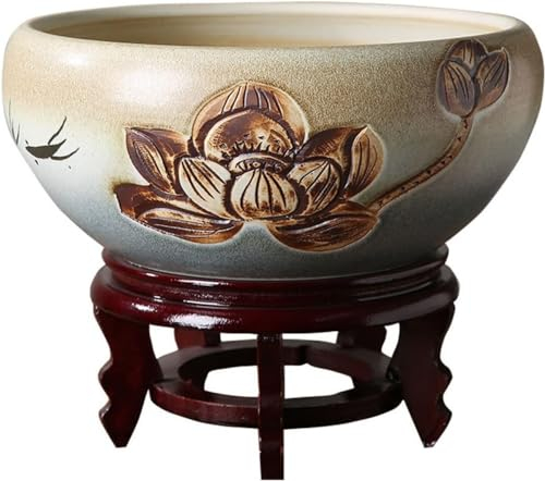 AJLVDY Exquisiter Keramik-Blumentopf, bodenloses Loch, Hydrokultur-Pflanze, einfache Dekoration, Lotus-Topf, Aquarium, dekorativer Übertopf, hoher Boden