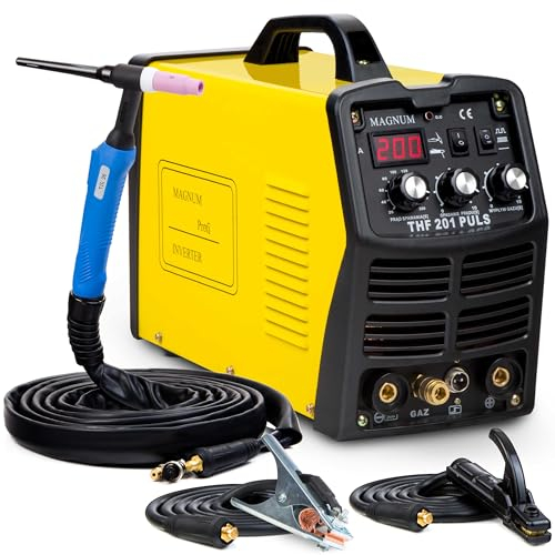 Magnum THF 201 PULSE - 200A DC WIG Puls Schweißgerät Inverter mit Frequenz- und Balance-Regelung - Effizientes Edelstahl Schweißgerät mit MMA Schweißfunktion - IGBT - Set Solo