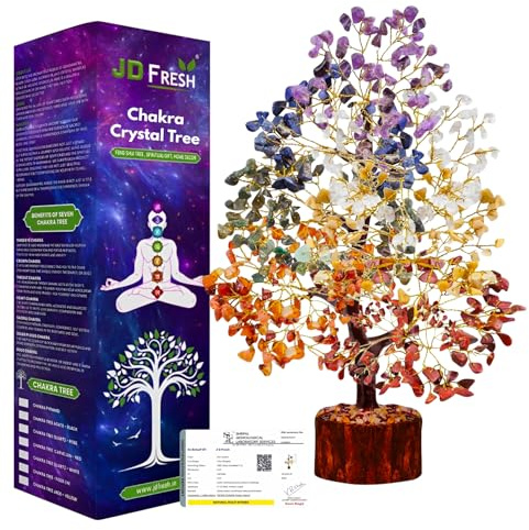 JD FRESH 300 Beads 7 Chakra Crystal Tree/Showpiece Good Luck and Positive Energy/Showpiece for Living Room/Natural Healing Gemstones Money/Lucky Tree for Good Luck (Multicolor)