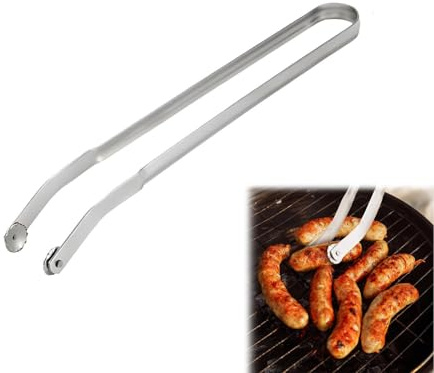 SSKHE New Stainless Steel Hot Dog Turning Tongs for Cooking, BBQ Sausage Turning Tongs, BBQ Turning Tongs, Long Handle Kitchen Grill Metal Tong, Outdoor Gatherings