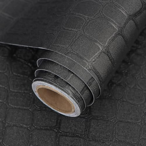 Arthome Adesiva Carta da parati Nera,44cmx3m Coccodrillo Testurizzato Autoadesiva carta di Pelle Rimovibile Carta da Parati Impermeabile Vinile Wrap carta pelle di Alligatore per mobili