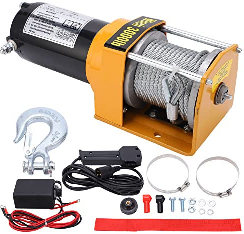 ZAICOLER Cabrestante Eléctrico, Cabrestante de Remolque de Acero Inoxidable de 12 V, Cabrestante UTV con Rodillo de 4 Vías de 3000 LB, Cabrestante UTV con Cuerda de 5 Mm X 10 M para ATV